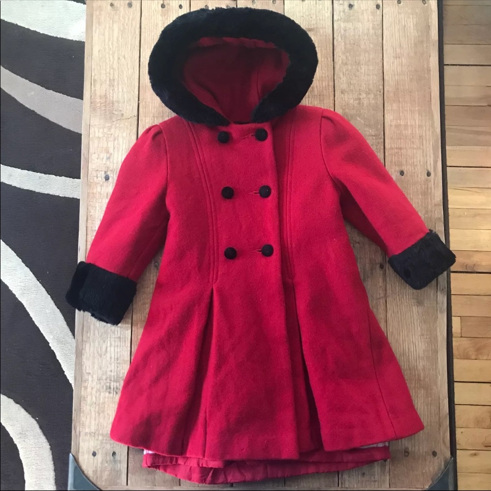 (SOLD) 3T Red Pea Coat